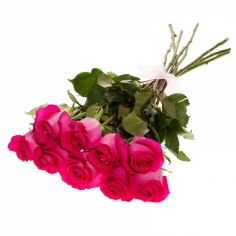 Букет из одиннадцати розовых роз с лентой