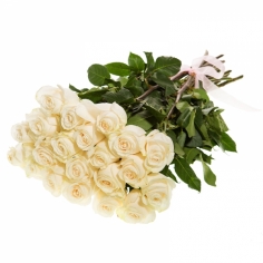 Девятнадцать белых роз с лентой
