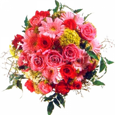 Евробукет из роз и гербер ярких цветов
